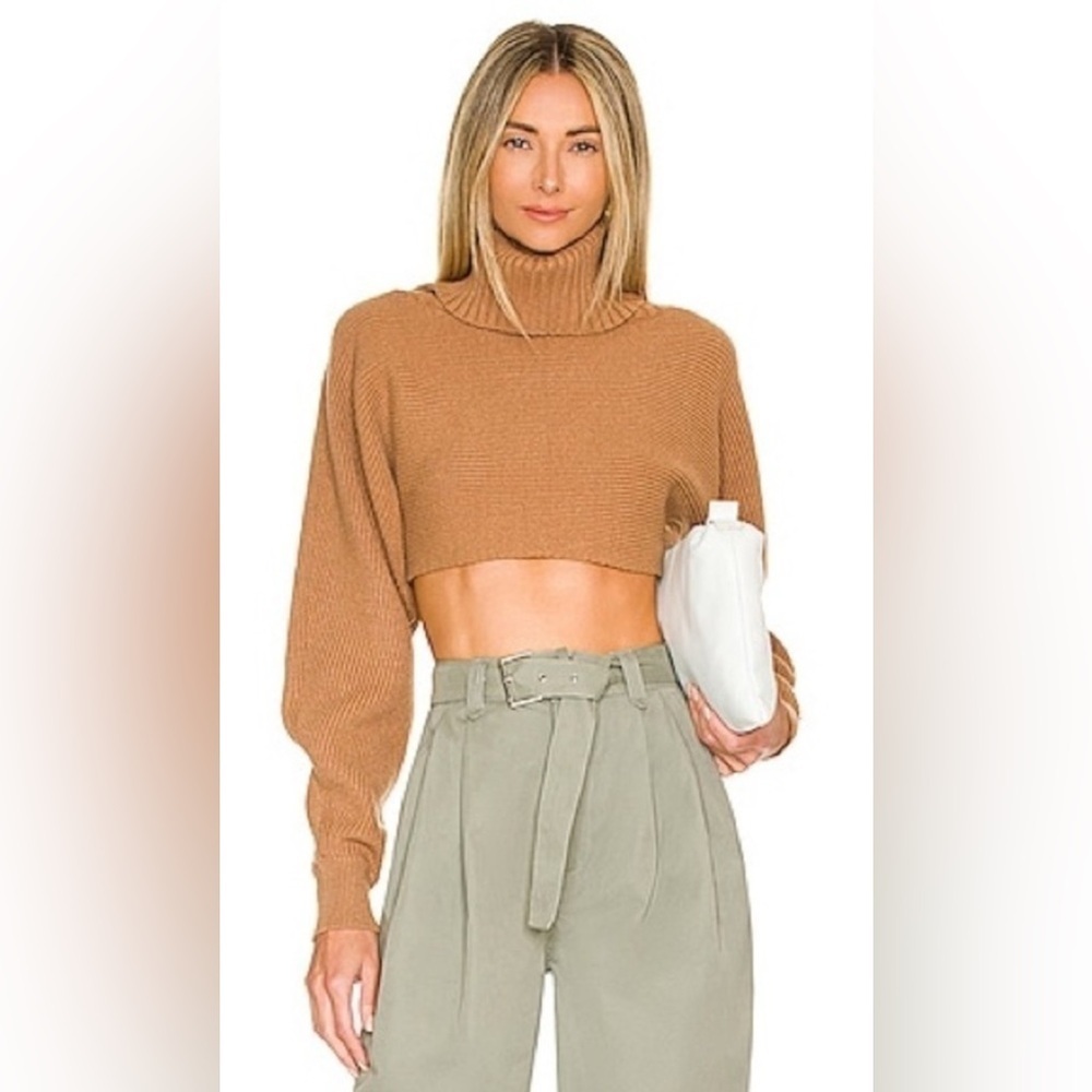 House of Harlow 1960 Brown Turtleneck Cropped Ribbed Sweater, Size XL